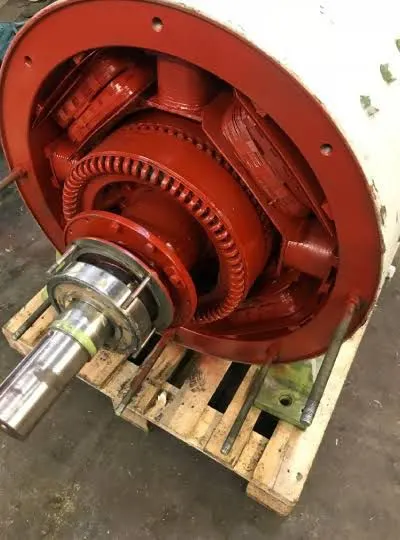 Internal view of DC motor showing commutator and armature winding